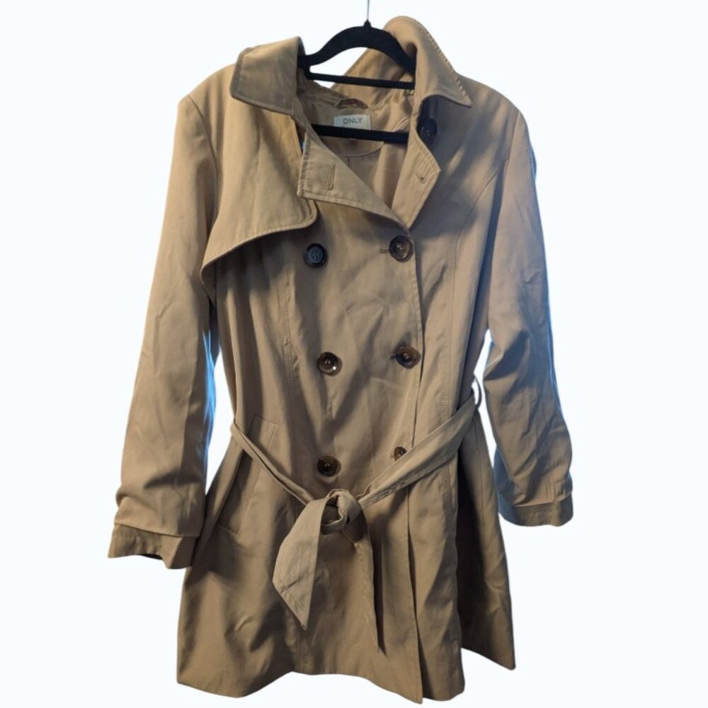 ONLY Classic Belted Short Double Breasted Trench Cost | Size L - Picture 2 of 12